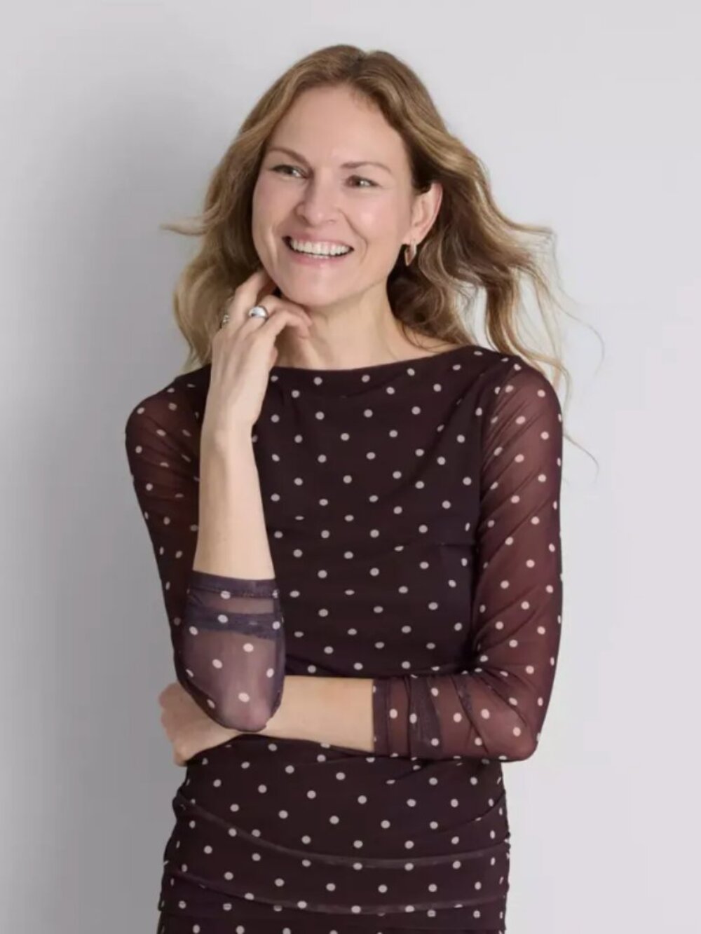 Primark Maroon Sheer Polka Dot Mesh Top Size S Like New!